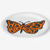 Zwarte en Oranje Monarch Boterfly Happy Birthday Papieren Bordje (Gekanteld)