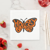 Zwarte en Oranje Monarch Boterfly Happy Birthday Servet (Insitu)