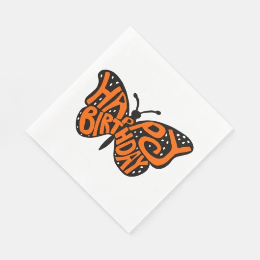 Zwarte en Oranje Monarch Boterfly Happy Birthday Servet (Hoek)