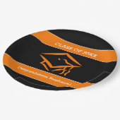 Zwarte en Oranje Mortarboard Graduation Party Papieren Bordje (Gekanteld)