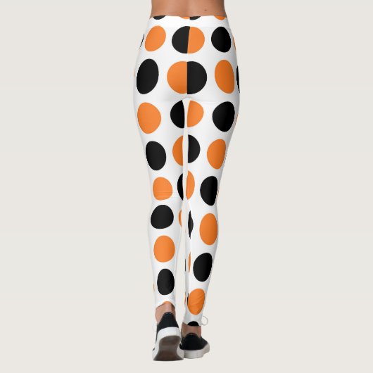Zwarte en Oranje pokadots Leggings (Achterkant)