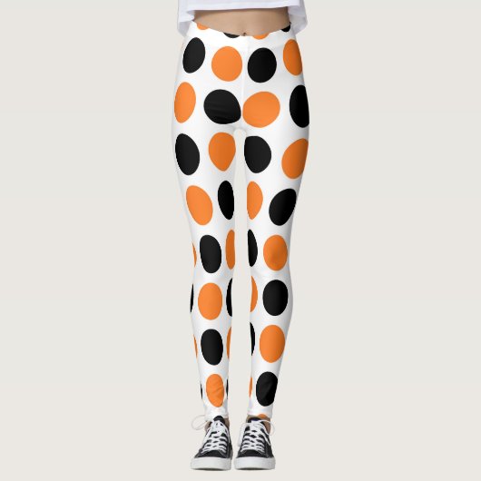 Zwarte en Oranje pokadots Leggings (Voorkant)