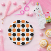 Zwarte en Oranje pokadots Papieren Bordje (Feest)