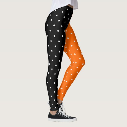 Zwarte en Oranje Polka Dots Halloween Leggings (Rechts)