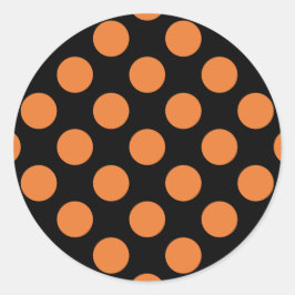 Zwarte en oranje polka stippen ronde sticker