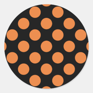 Zwarte en oranje polka stippen ronde sticker