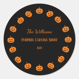 Zwarte en Oranje Pompoen Carving Night Ronde Sticker