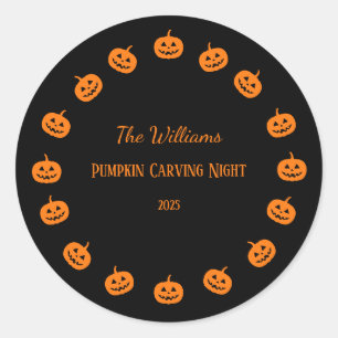 Zwarte en Oranje Pompoen Carving Night Ronde Sticker