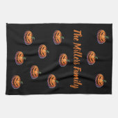 Zwarte en Oranje pompoen Halloween gepersonaliseer Theedoek (Horizontaal)