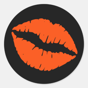 Zwarte en Oranje rode lipstick afdrukken Ronde Sticker