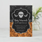 Zwarte en Oranje schedel en spinnenwebben 21e verj Kaart (Staand voorkant)