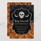 Zwarte en Oranje schedel en spinnenwebben 21e verj Kaart (Voorkant / Achterkant)