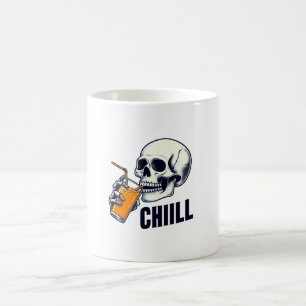 Zwarte en oranje schedelillustratie Chill-mok Koffiemok