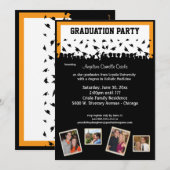 Zwarte en Oranje Silhouette Graduette Party Kaart (Voorkant / Achterkant)