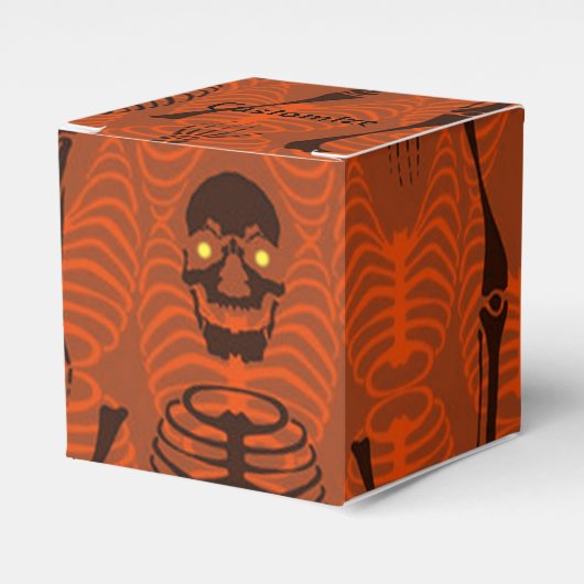 Zwarte en Oranje skeletten - Halloween Cube Favor  Bedankdoosjes (Voorkant Zijde)