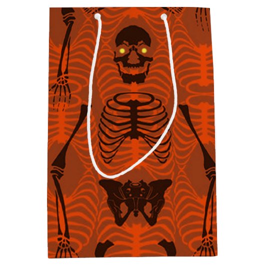 Zwarte en Oranje skeletten Halloween Gift Bag Medium Cadeauzakje (Voorkant)