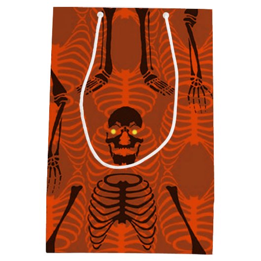 Zwarte en Oranje skeletten Halloween Gift Bag Medium Cadeauzakje (Achterkant)