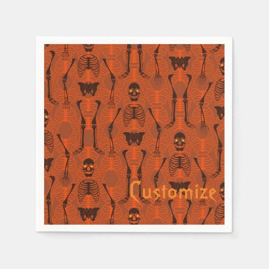 Zwarte en Oranje skeletten Halloween Napkins Servetten (Voorkant)