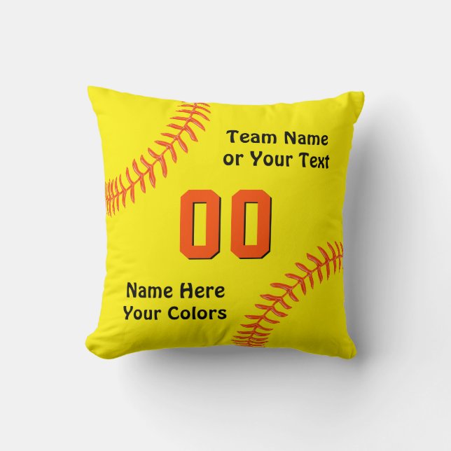 Zwarte en Oranje Softball Pillow, speciaal geperso Kussen (Voorkant)
