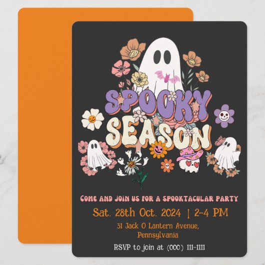 Zwarte en Oranje spookachtige geest Halloween-uitn Kaart (Voorkant / Achterkant)