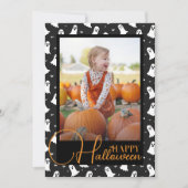 Zwarte en Oranje spookachtige Halloween Custom Pho Feestdagenkaart (Voorkant)