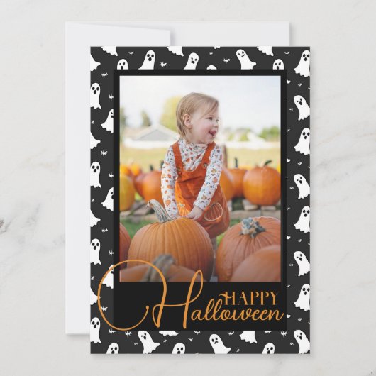 Zwarte en Oranje spookachtige Halloween Custom Pho Feestdagenkaart (Voorkant)