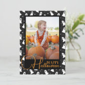 Zwarte en Oranje spookachtige Halloween Custom Pho Feestdagenkaart (Staand voorkant)