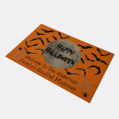Zwarte en Oranje spookachtige typografie Happy Hal Deurmat (Schuin)