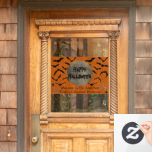 Zwarte en Oranje spookachtige typografie Happy Hal Raamsticker