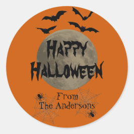 Zwarte en Oranje Spooky Bats Happy Halloween Ronde Sticker
