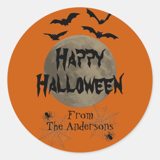 Zwarte en Oranje Spooky Bats Happy Halloween Ronde Sticker (Voorkant)