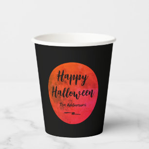 Zwarte en Oranje Spooky Volle Maan Happy Halloween Papieren Bekers