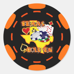 ZWARTE EN ORANJE TEXAS HOUDEN 'EM POKER CHIP RONDE STICKER