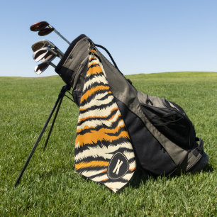 Zwarte en oranje tijgerstrepen monogram golfhanddoek