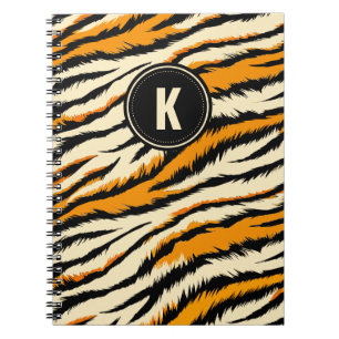 Zwarte en oranje tijgerstrepen monogram notitieboek