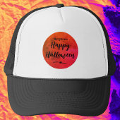 Zwarte en Oranje Volle Maan Happy Halloween Trucker Pet