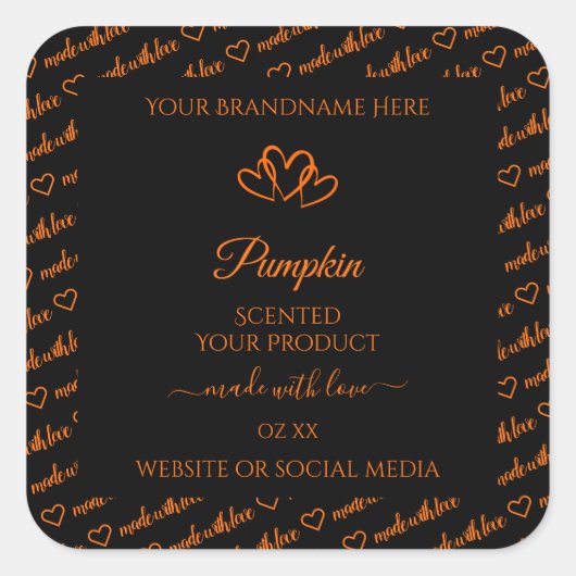 Zwarte en Oranje Word Cloud Product Labels harten (Voorkant)