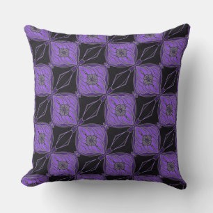 Zwarte en Paarse Abstracte Floral Diamonds PIllow  Kussen