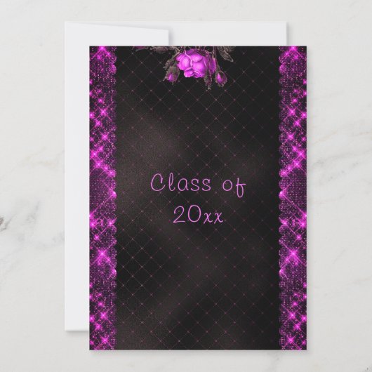 Zwarte en Paarse Afstuderen Uitnodiging Sjabloon (Achterkant)