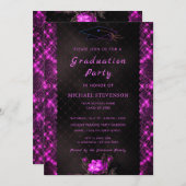 Zwarte en Paarse Afstuderen Uitnodiging Sjabloon (Voorkant / Achterkant)