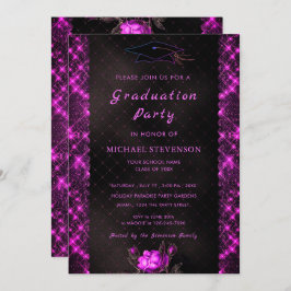 Zwarte en Paarse Afstuderen Uitnodiging Sjabloon