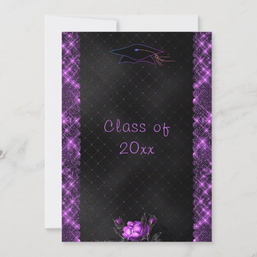 Zwarte en Paarse Afstuderen Uitnodiging Sjabloon (Achterkant)