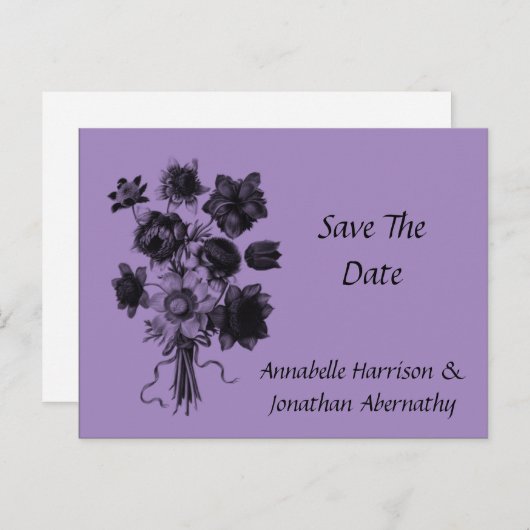Zwarte en Paarse bloemen bewaren de datum Aankondigingskaart (Voorkant / Achterkant)