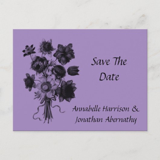 Zwarte en Paarse bloemen bewaren de datum Aankondigingskaart (Voorkant)
