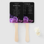 Zwarte en paarse bloemen. Bloemen bruiloft program Handwaaier (Voorkant en achterkant)