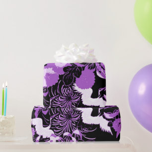  zwarte en paarse bloemen en vogels cadeaupapier