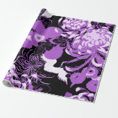  zwarte en paarse bloemen en vogels cadeaupapier (Uitgerold)