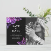Zwarte en paarse bloemen. Lila bloemfoto Save The Date (Staand voorkant)