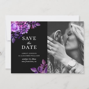 Zwarte en paarse bloemen. Lila bloemfoto Save The Date