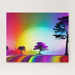 Zwarte en Paarse Bomen Langs Rainbow Road Legpuzzel